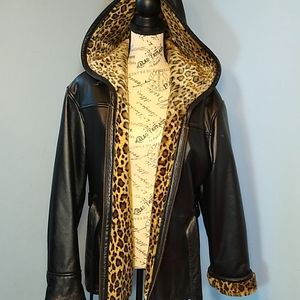 Wilsons Leather - Leather Coat with Hood - Black